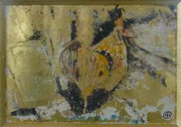 Coq à la pluie d'or, monotype et feuille d'or, 14,5 x 10, 2009